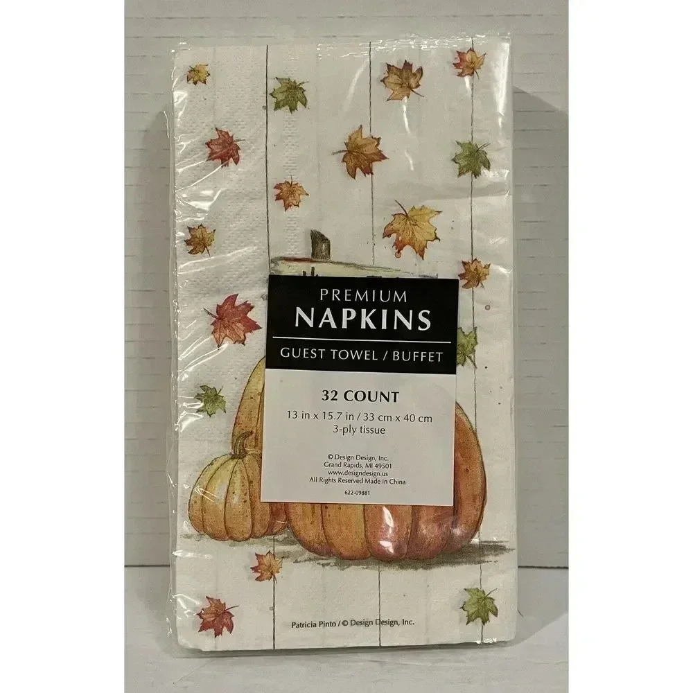 Patricia Pinto Design 3 Ply Paper Guest Towel Napkins 32 Count 13”x15.7” Pumpkin